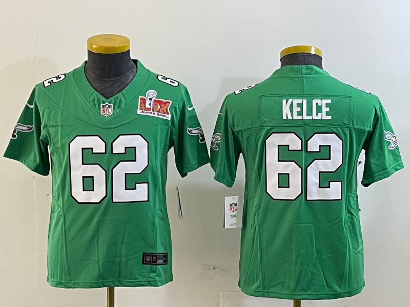 Youth 2025 Philadelphia Eagles #62 Kelce green Nike NFL jersey style 56
